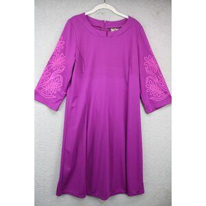 Bob Mackie 3/4 Wide Embroidered Sleeves Wearable Art Midi Dress-Medium-Fuchsia
